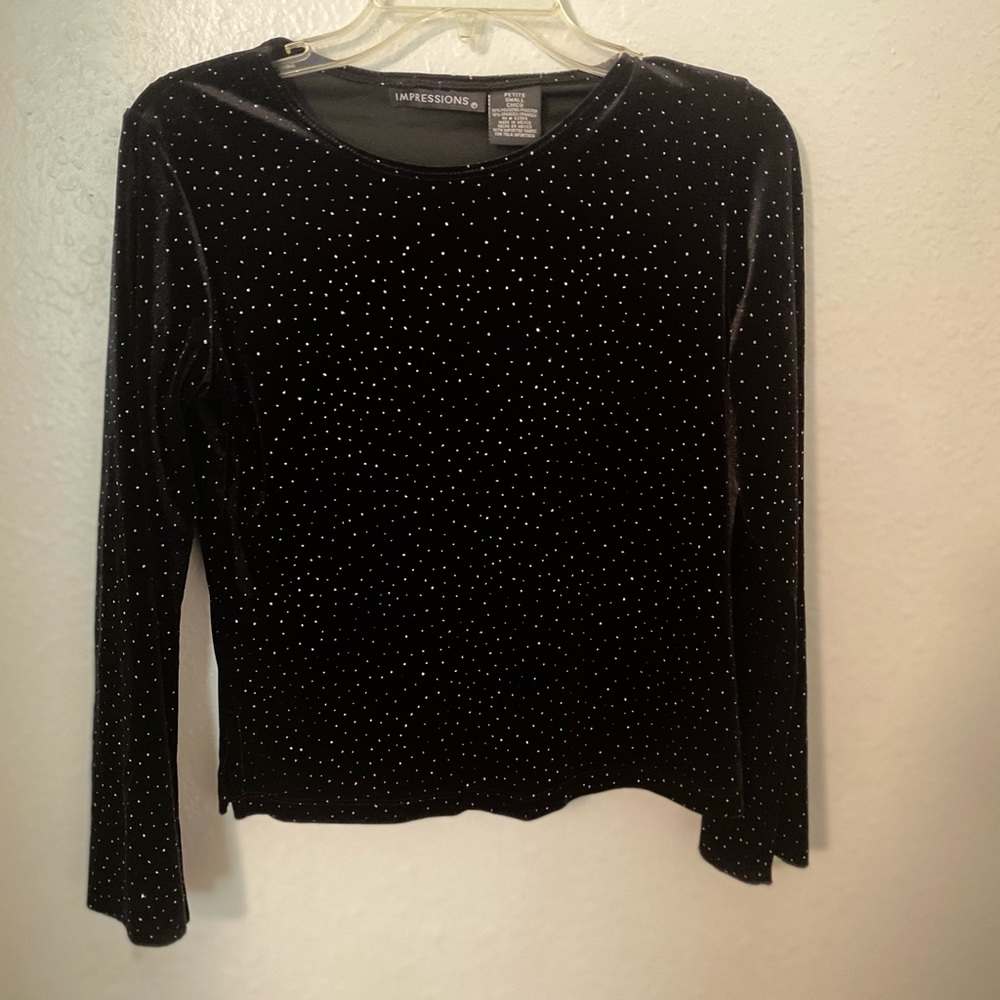 black sequin flared sleeve top